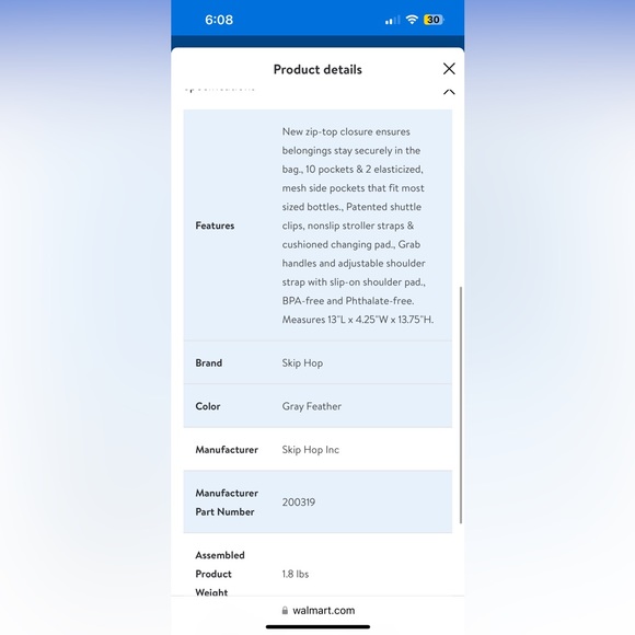 Skip Hop Duo Signature Diaper Bag, Grey Feather - Picture 6 of 6